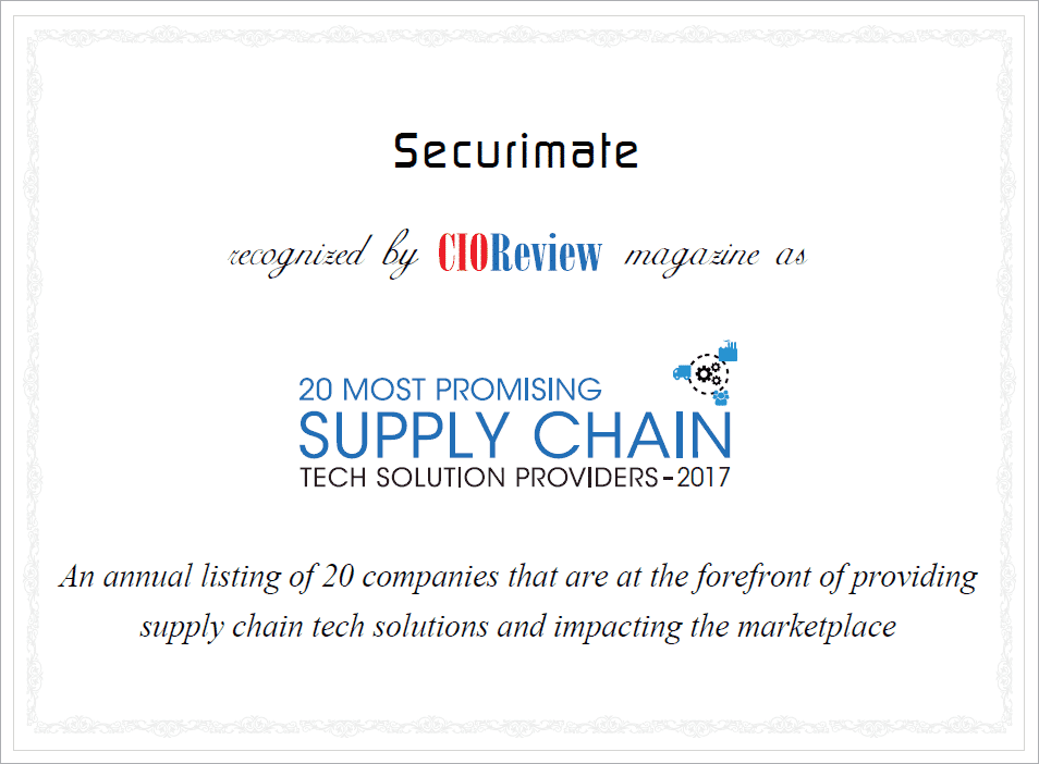 Securimate Recognized by CIO Review - 20 Supply Chain Providers